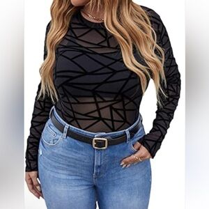 Black Geometric Long Sleeve Top